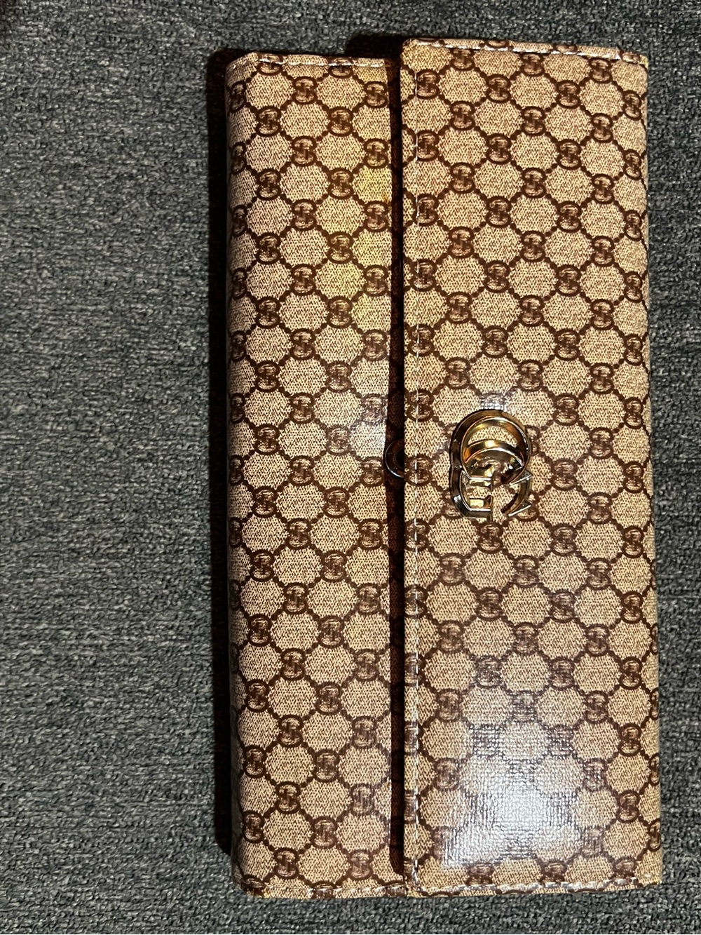 Source Unknown Brown Monogram Wallet with Gold Hardware